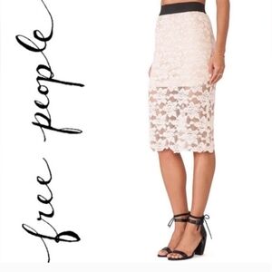 Free People White & Black Lace PENCIL Skirt w Wide Exposed Waistband Size XS NWT